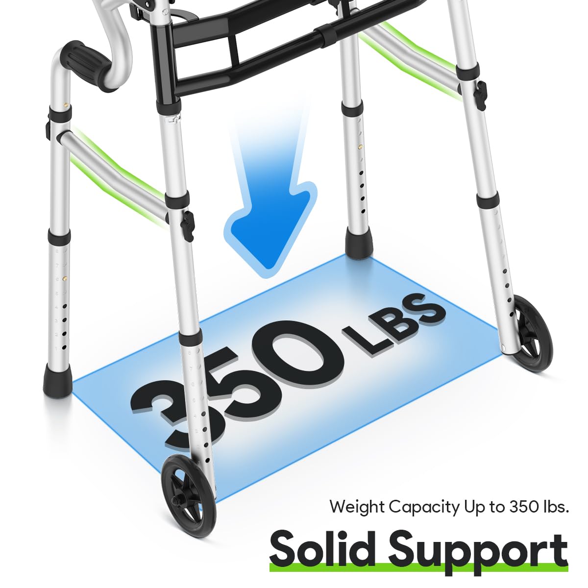 Delog Narrow Folding Walker for Seniors, 3 in 1 Folding Walker with 5” Front Wheels Width Adjustable Compact Standard Walker Support Up to 350lbs (Black)