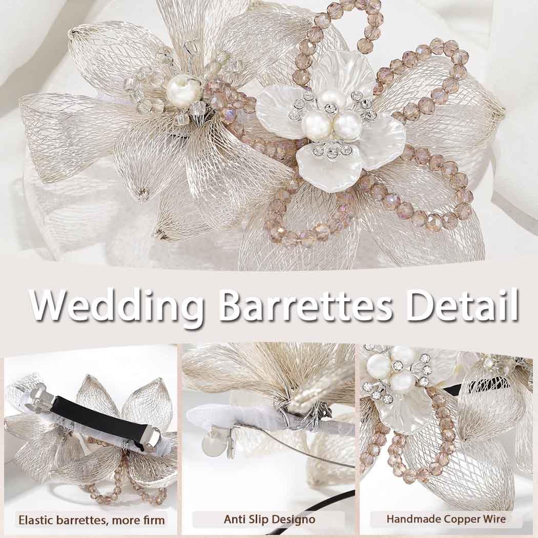 Campsis Wedding Hair Piece Pearl Bridal Headpiece Flower Bride Hair Barrettes Copper Wire Wedding Hair Accessories for Women and Girls