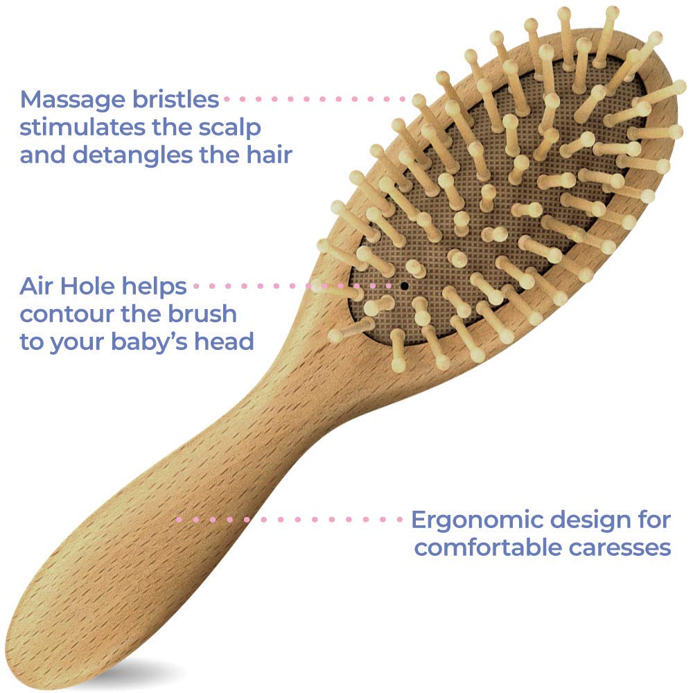 OCCObaby Wooden Baby Hairbrush Set for Newborns & Toddlers - Baby Comb for Cradle Cap - Baby Comb and Brush Set for Baby Grooming - Baby Scalp Brush for Cradle Cap - Toddler Comb