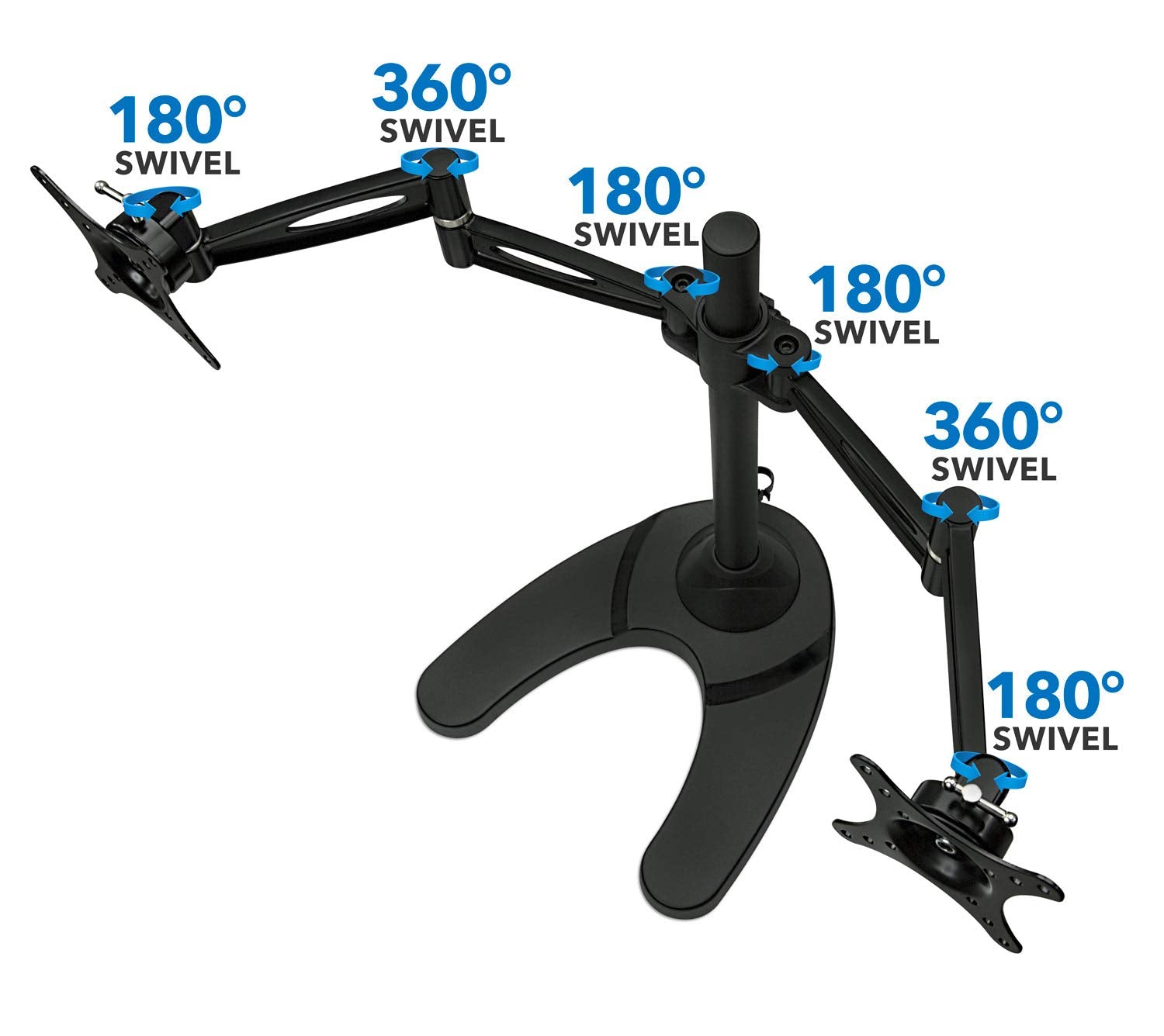 Mount-It! Free Standing Dual Monitor Stand | Double Arm Desk Mount Fits Two x 21 24 27 Inch Computer Screens | 2 Heavy Duty Full Motion Adjustable Arms | VESA 75 100 Compatible | Grommet Base Included