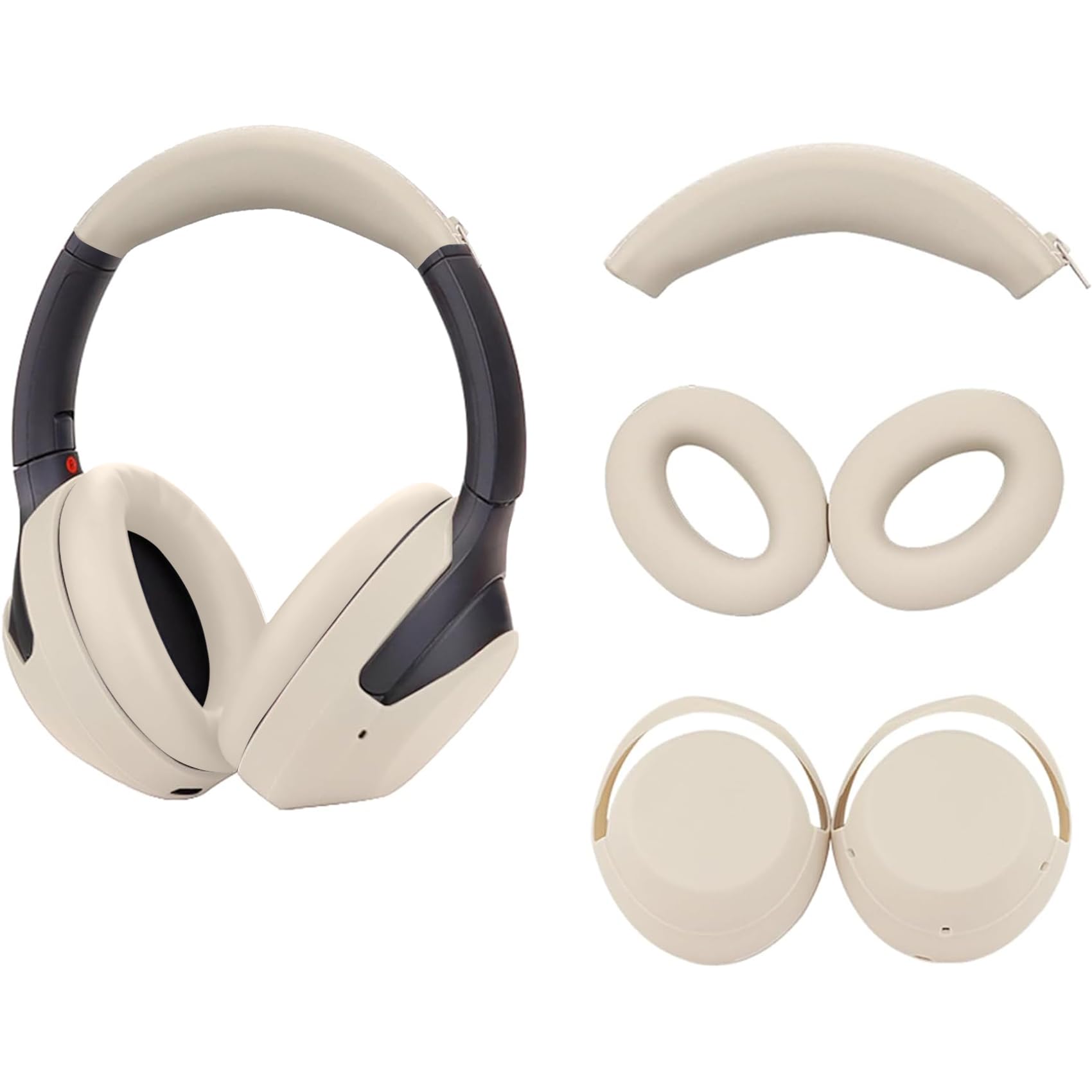 Adhiper 3 Set Case Cover for Sony WH-1000XM4 WH-1000XM3 Headphones,Embody EarPad Cover/Ear Cover/Headband Cover/Headband Cushion Protector,Sweat Proof Soft Silicone Headphones Accessories(Off White)