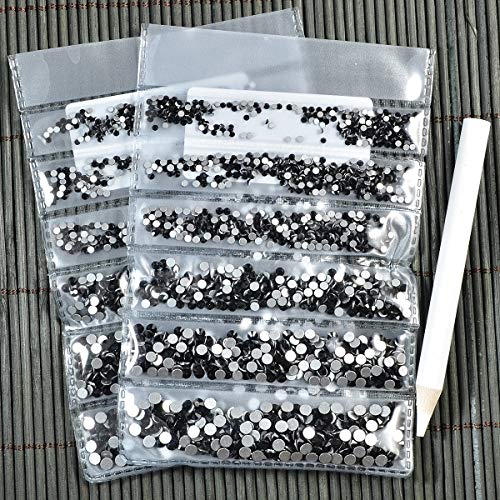 LPBeads 3456 Pieces Nail Crystals AB Nail Art Rhinestones Round Beads Flatback Glass Charms Gems Stones, 6 Sizes for Nails Decoration Makeup Clothes Shoes (Mix SS3 4 5 6 8 10, Black)