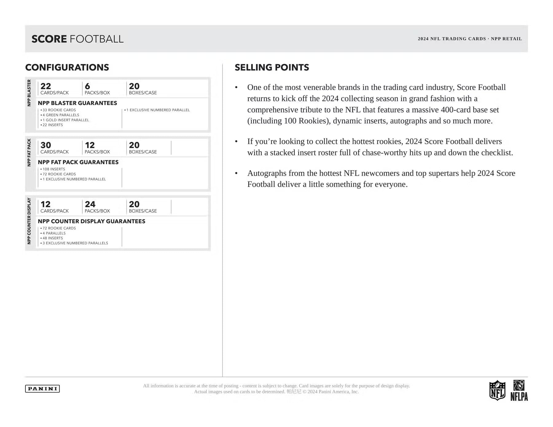 2024 Panini Score Football NFL Trading Card Retail Box 24 Packs Per Box
