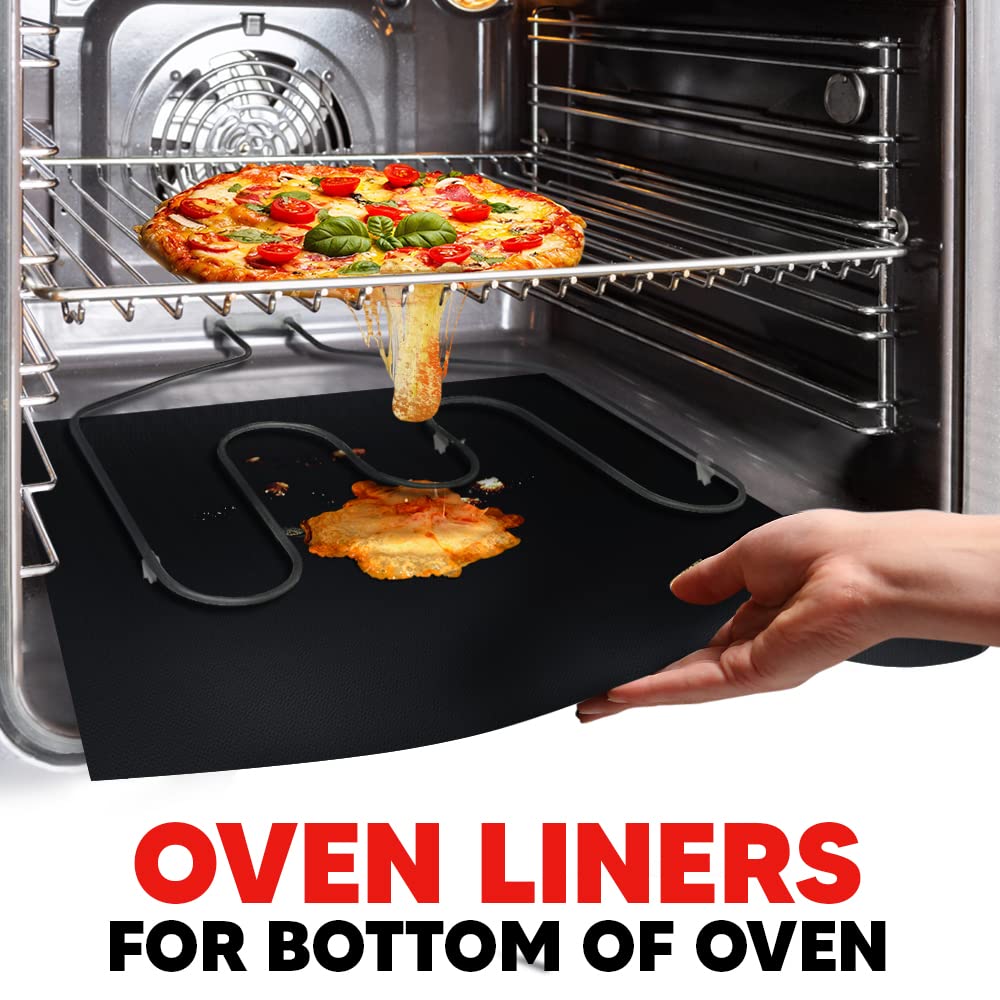Oven Liners for Bottom of Oven - Thick Heavy Duty 17ā x 25ā 2 Pack Non-Stick Reusable Mats - BPA & PFOA Free Protector for Electric, Gas, Microwave & BBQ Grill Liner - Easy Clean & Heat Resistant
