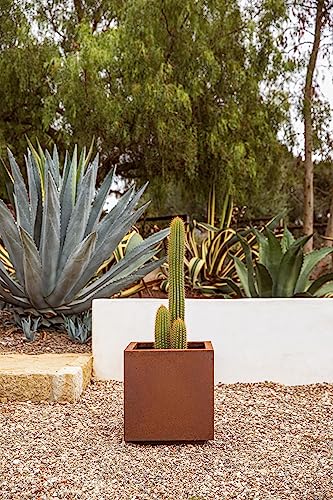 Veradek Corten Steel Series Cube Planter - Square Metal Planter for Outdoor Patio/Garden | Naturally Rusting Steel for All-Weather Use | Modern Rustic Décor for Trees, Flowers, Tall Trees