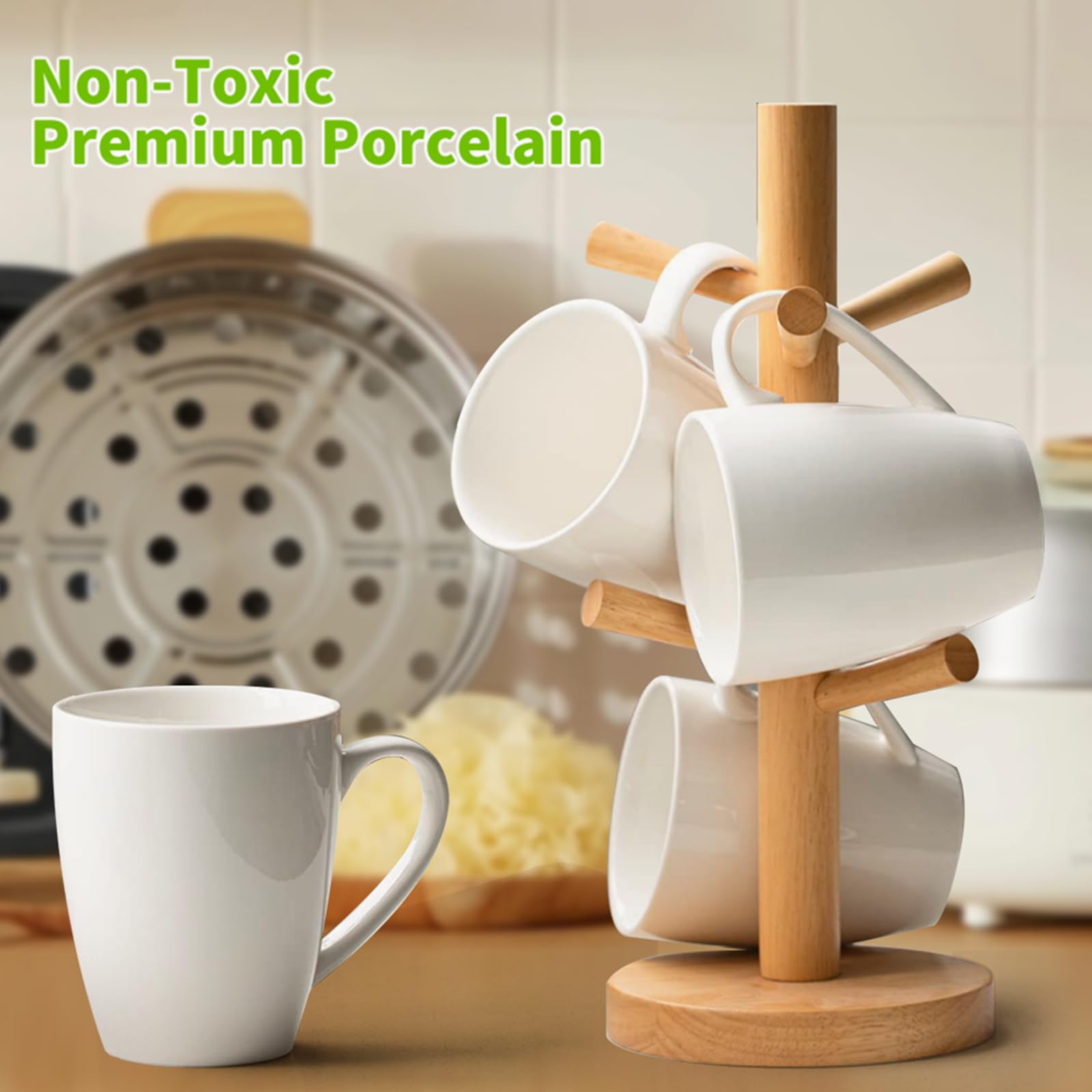 Mfacoy White Coffee Mugs Set of 4, 16 Ounce Mug with Handles, Ceramic Coffee Cups, Porcelain Mugs Sets, Large Coffee Mugs for Coffee, Tea, Hot Cocoa, Milk, Microwave and Dishwasher Safe