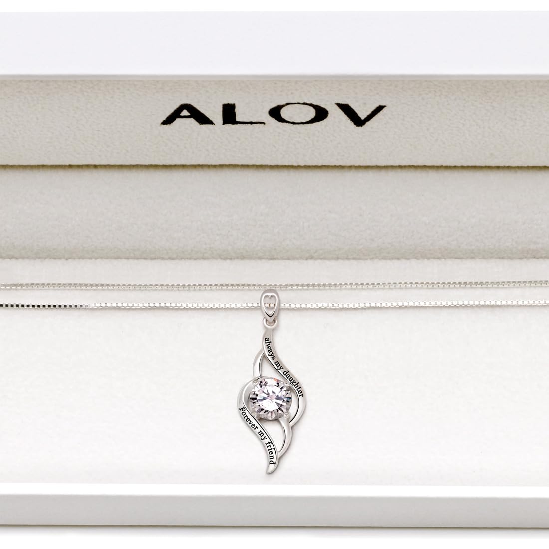 "always my daughter forever my friend" ALOV Jewelry Silver Cubic Zirconia Love Pendant Necklace