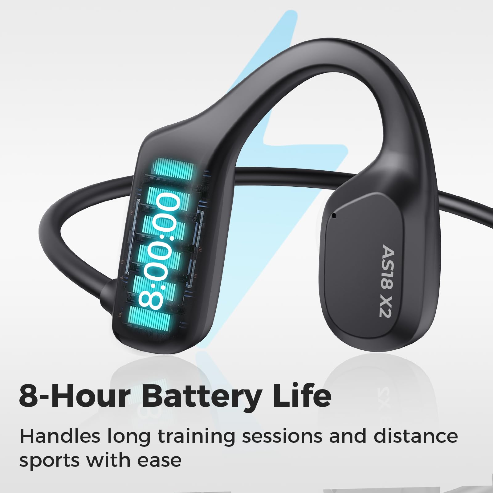 AHEYE Bone Conduction Headphones, AS18, Bluetooth 5.3, IP68 Waterproof, 16G Storage, 8H Playtime, Open Ear, Black