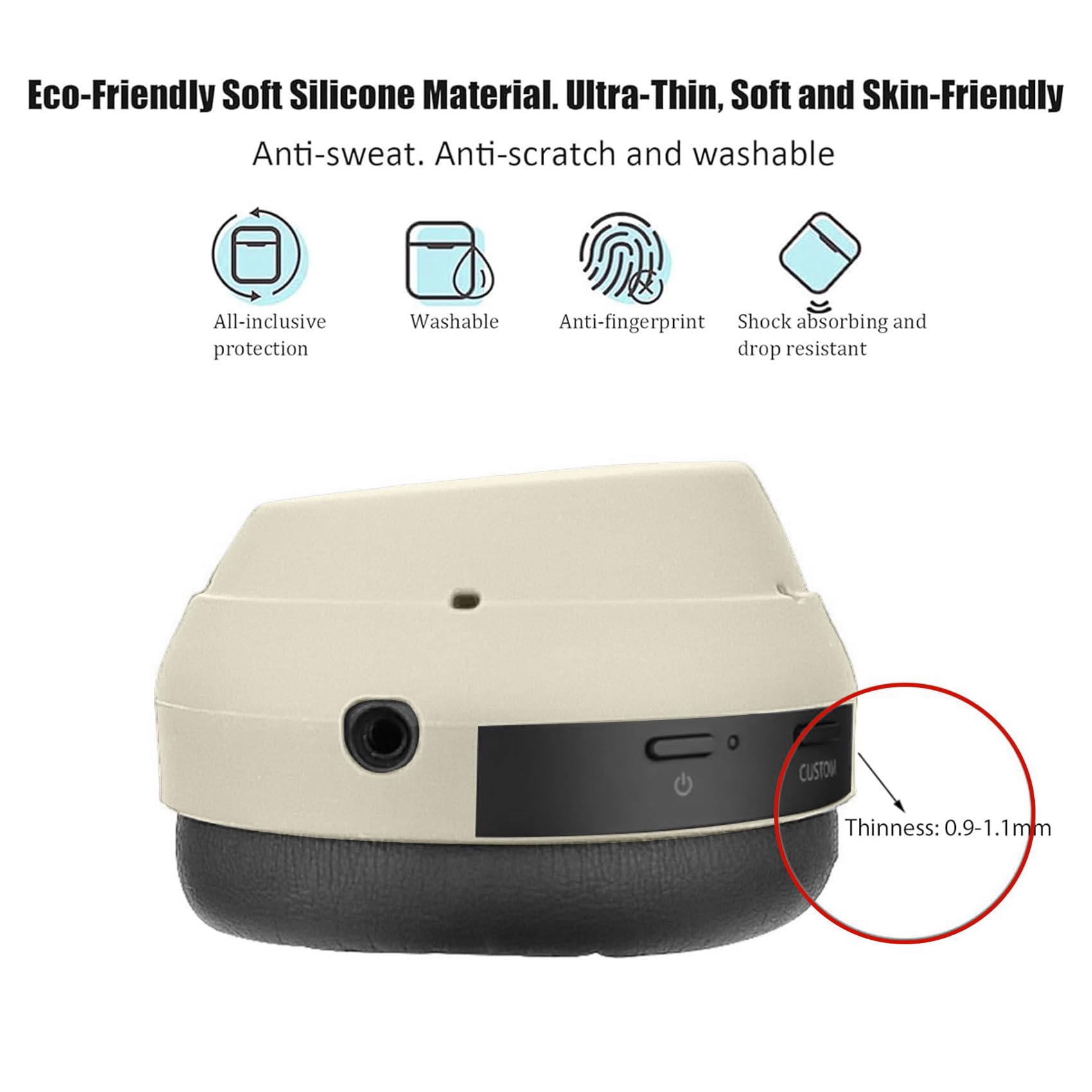 Adhiper 3 Set Case Cover for Sony WH-1000XM4 WH-1000XM3 Headphones,Embody EarPad Cover/Ear Cover/Headband Cover/Headband Cushion Protector,Sweat Proof Soft Silicone Headphones Accessories(Off White)