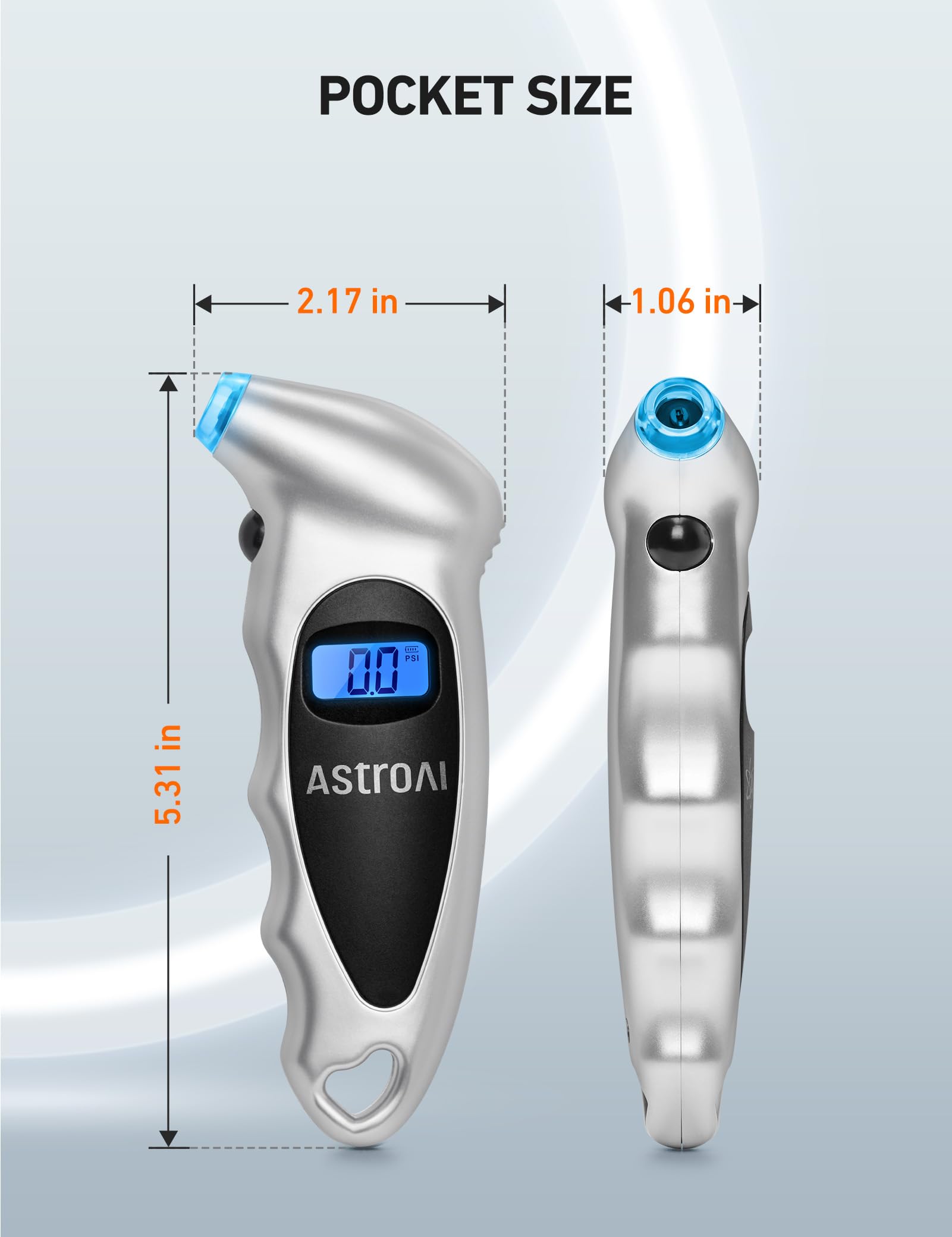 AstroAI Tire Pressure Gauge Digital 0-150PSI (Accurate in 0.1 Increments), 4 Units Stocking Stuffers for Car Truck Bicycle with Backlight LCD and Presta Valve Adaptor, Sliver