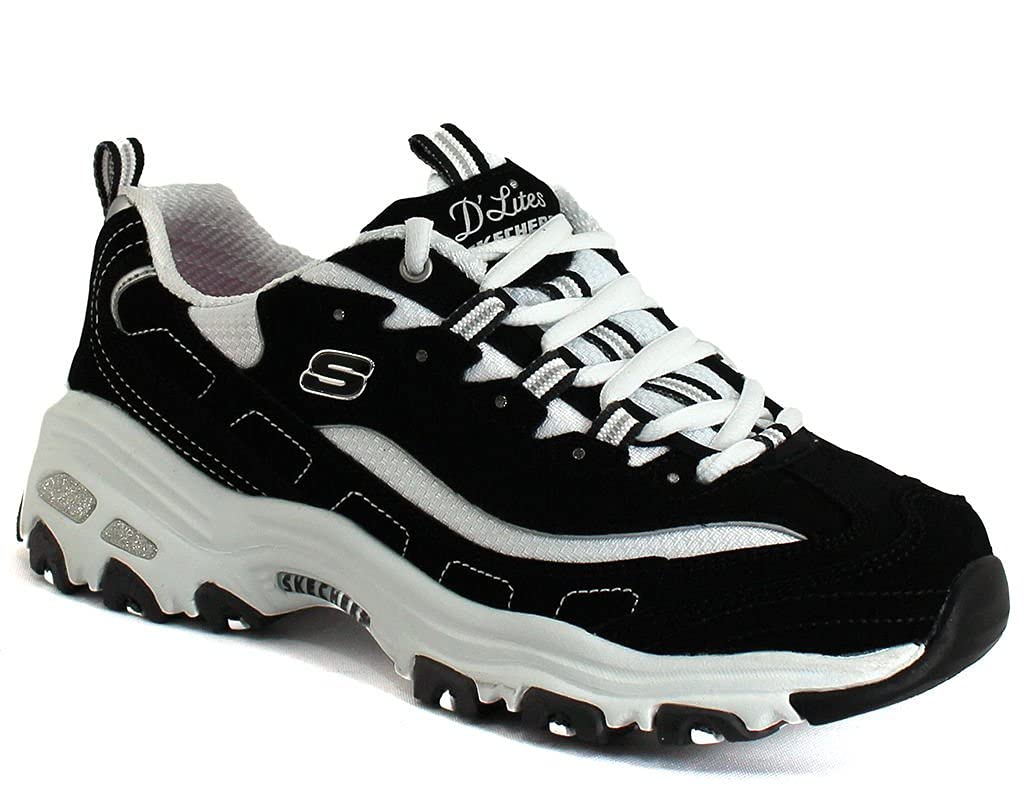 Skechers Women's D'Lites-Me Time Sneaker, Black/White, 8.5 W US