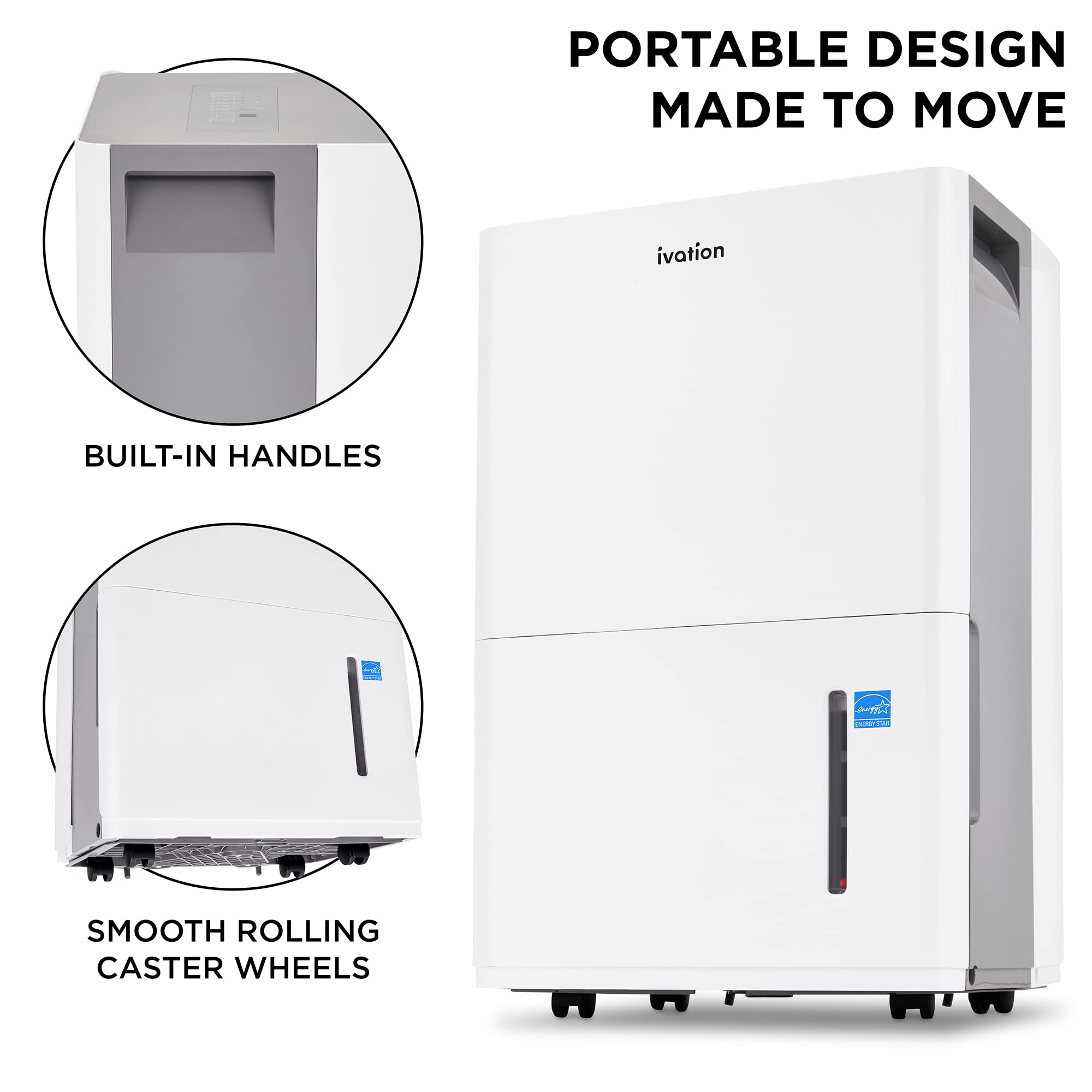 Ivation 4,500 Sq. Ft Energy Star Dehumidifier With Pump, Large Capacity Compressor De-humidifier for Big Rooms and Basements with Continuous Drain Hose Connector and Pump, Auto Shutoff and Restart