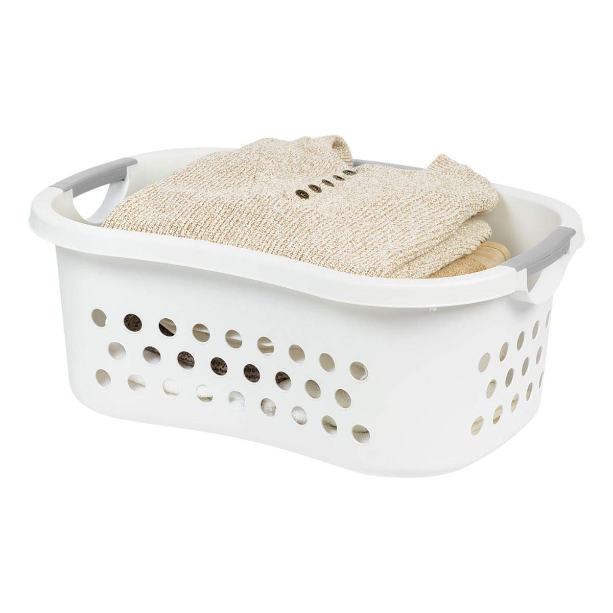 IRIS USA 50L Plastic Hip Hold Laundry Basket with Built-In Comfort Carry Handles, 3-Pack, 1.5 Bushel, Clothes Hamper, Laundry Hamper, Ventilation Holes, for Dorm Laundry Room Bedroom, White