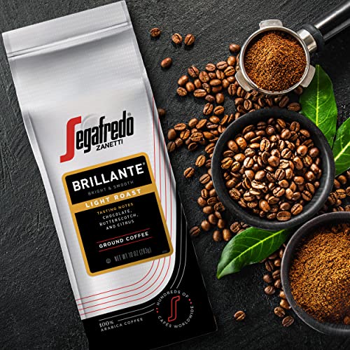 Segafredo Zanetti Ground Coffee – Made with Arabica Coffee – Light Roast, Silky Smooth with Floral Notes – Blend of Colombian and Sumatran Arabicas – Bright, Medium-Bodied – Brillante, 10oz Bag