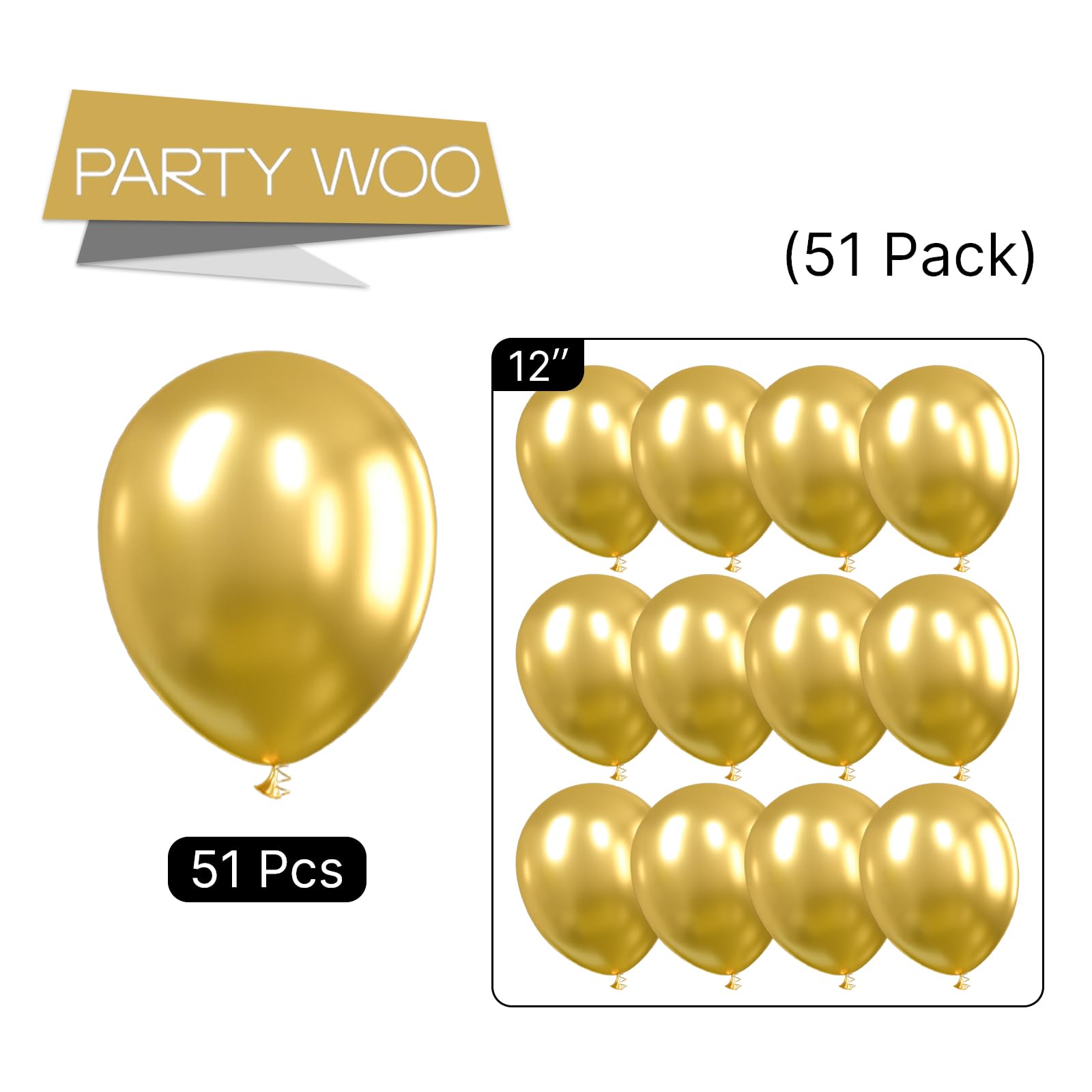PartyWoo Metallic Gold Balloons 51 pcs 12 Inch Chrome Gold Latex Helium Balloons for Graduation Baby Shower Gender Reveal Christmas Wedding New Year Anniversaries Birthday Party Decorations Gold-G101