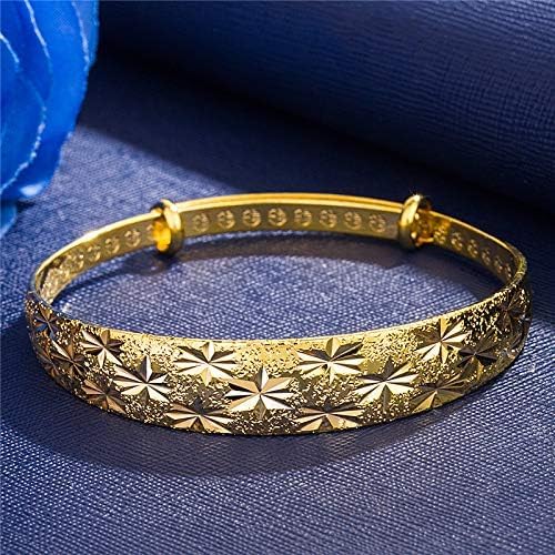 Eyixvan 3pcs 18k Yellow Gold Plated Classical Diamond Cut Adjustable Bangle Set Bracelet for Women