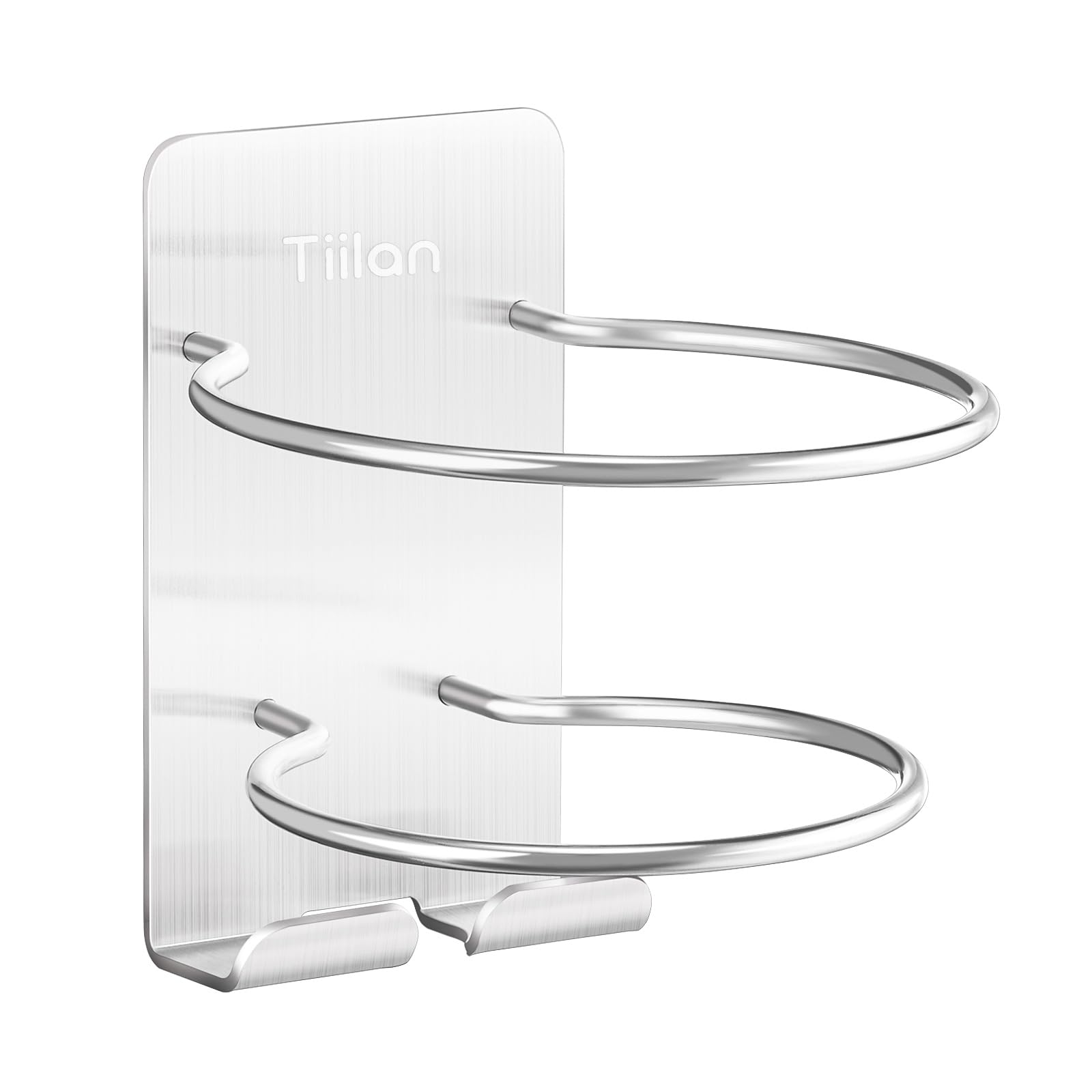Tiilan Hair Dryer Holder Wall Mount, Blow Dryer Holder Self Adhesive, SUS 304 Stainless Steel, Bathroom Hair Tool Organizer Rack, Silver