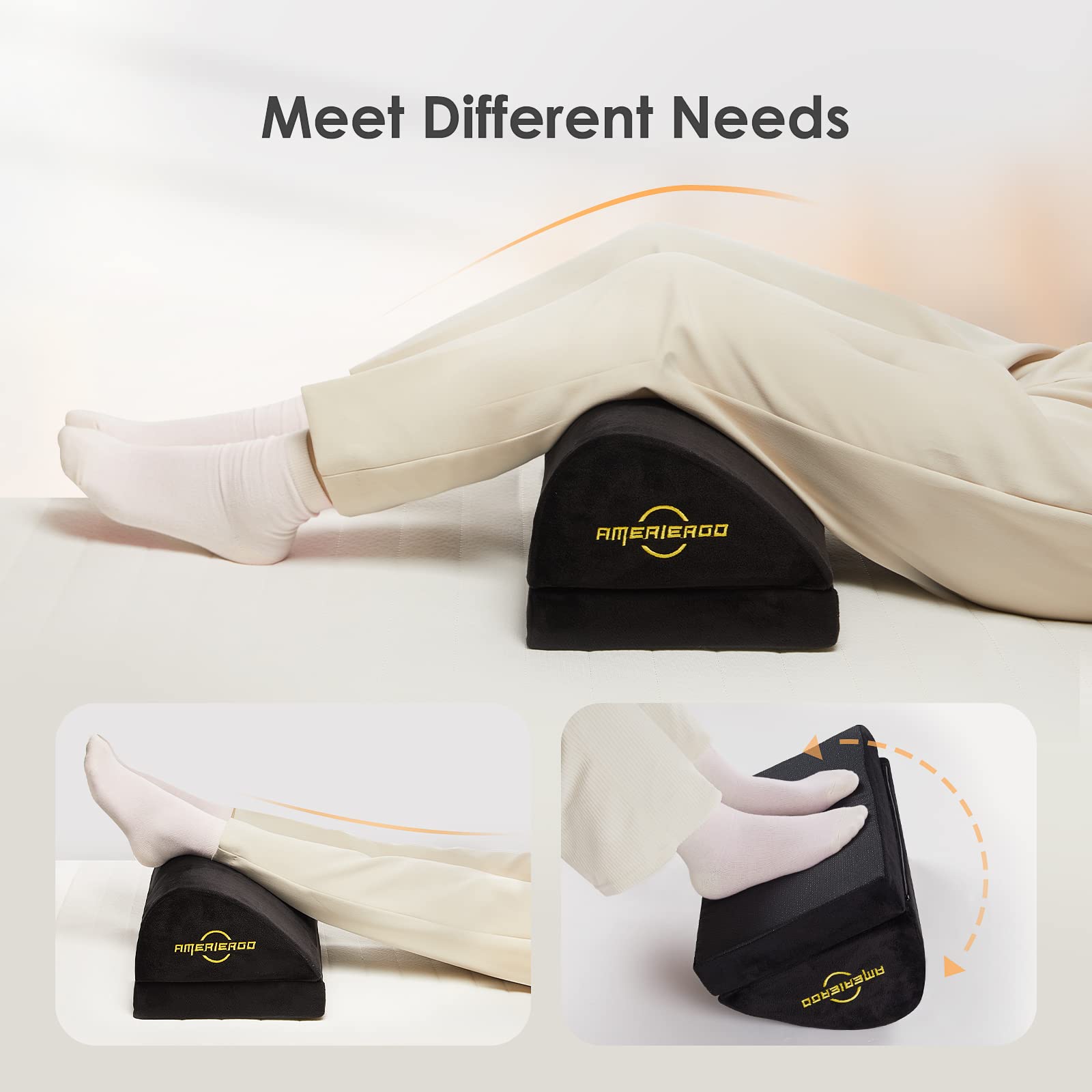 AMERIERGO Foot Rest for Under Desk at Work, Under Desk Footrest with Ergonomic Memory Foam, Foot Stool for Office Gaming Computer Desk Foot Rest with 2 Adjustable Heights and Breathable Washable Cover