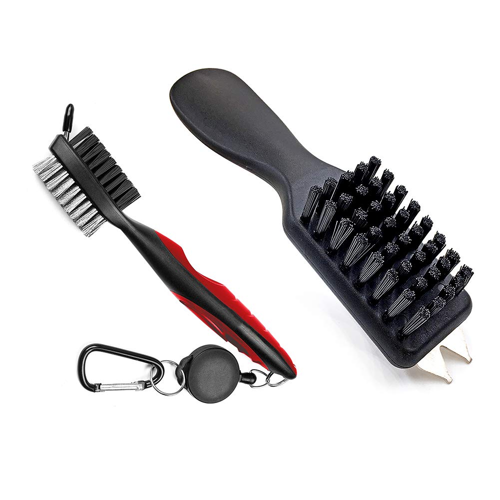HH-Eason Durable Golf Club Groove Cleaner Brush and Golf Shoes Cleaner Brush Handle Dirt Mud Remover Cleaner Tools Retractable Zip-line Aluminum Carabiner (Shoe Brush and Club Brush)