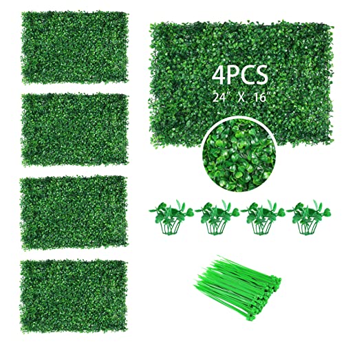 6PCS Artificial Boxwood Panels Grass Wall Backdrop, 24" x 16" Faux Hedge Wall Panels Privacy Fence UV Protection for Indoor, Wedding, Party, Outdoor Garden, Backyard Fence Decoration