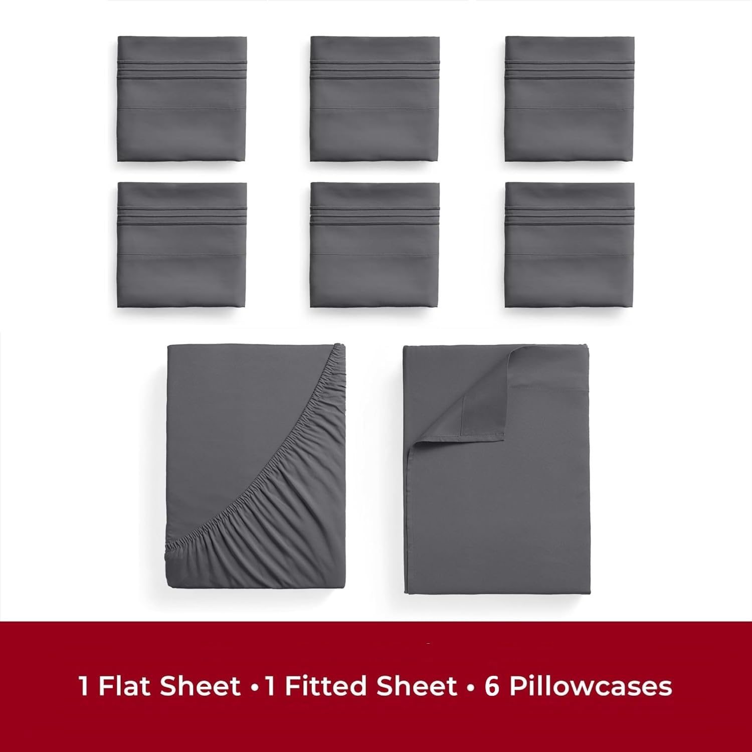 Mellanni 4PC Bed Sheet Set + 4 Pillowcases Bundle&Save - Iconic Collection Bedding - Bundle Includes: 1 Flat Sheets, 1 Fitted Sheet and 6 Pillow Cases (Queen, Gray)