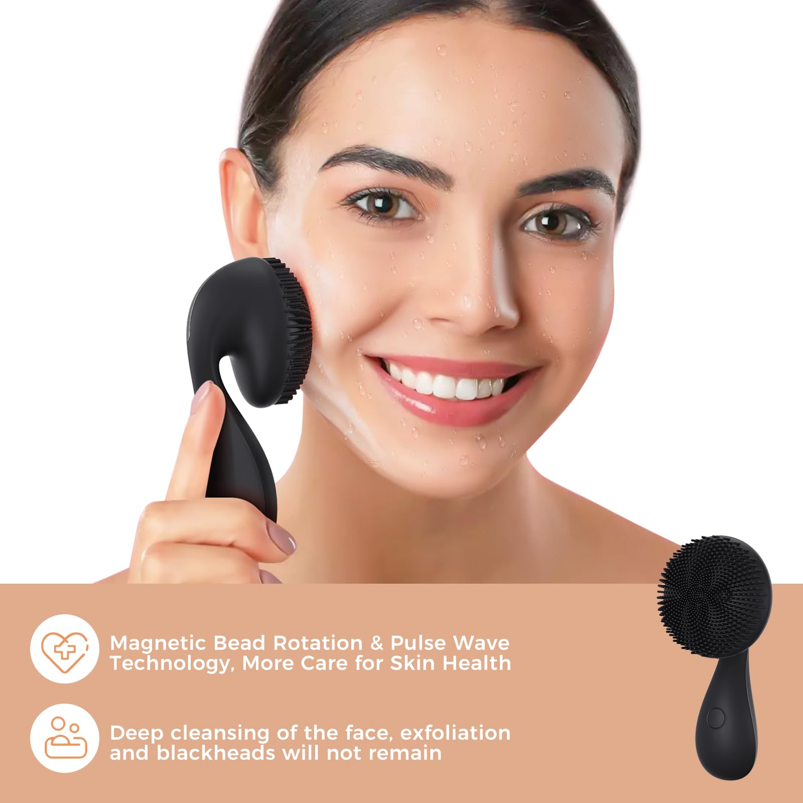 2 in 1 Facial Cleansing Brush,Rotating Magnetic Beads & Massage Cleaning Silicone Face Scrubber,Waterproof and Rechargeable Face Scrub Brush
