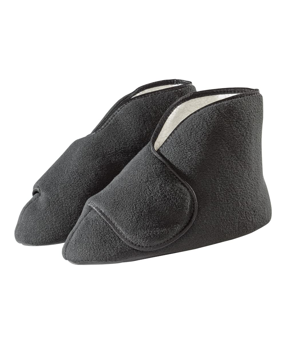 Silvert's Adaptive Clothing & Footwear Men’s & Women’s Extra Wide Soft Fleece Diabetic Bootie Slippers for Seniors - Black XL