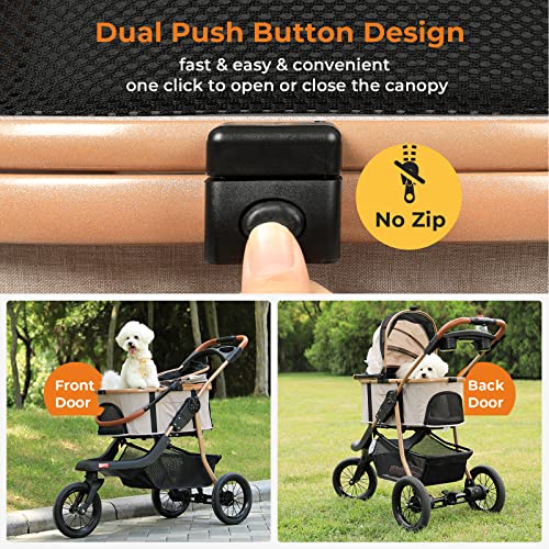 Pet Stroller, Premium 3-in-1 Large Dog Strollers for Cats/Dogs with Detachable Carrier, Zipperless Dual Entry, Foldable Jogging Travel, Rubber Tires, 3-Wheel