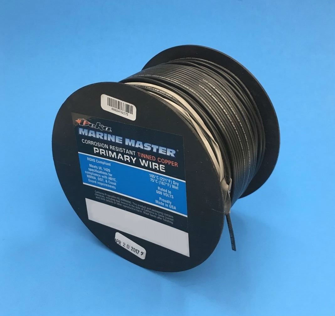 DEKA 16AWG BLACK Marine Tinned Copper Boat Stranded Wire 100 Feet Made in USA