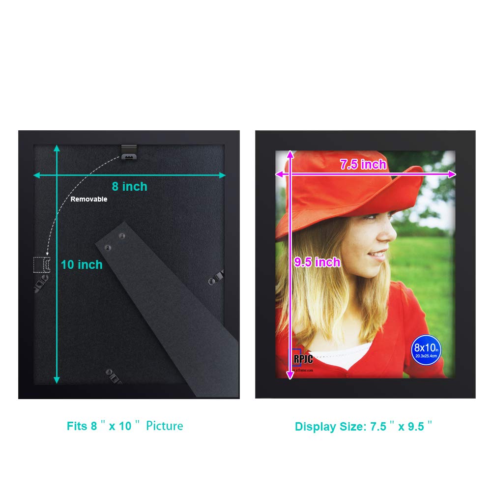 RPJC 8x10 Picture Frames Made of Solid Wood High Definition Glass for Table Top Display and Wall Mounting Photo Frame Black