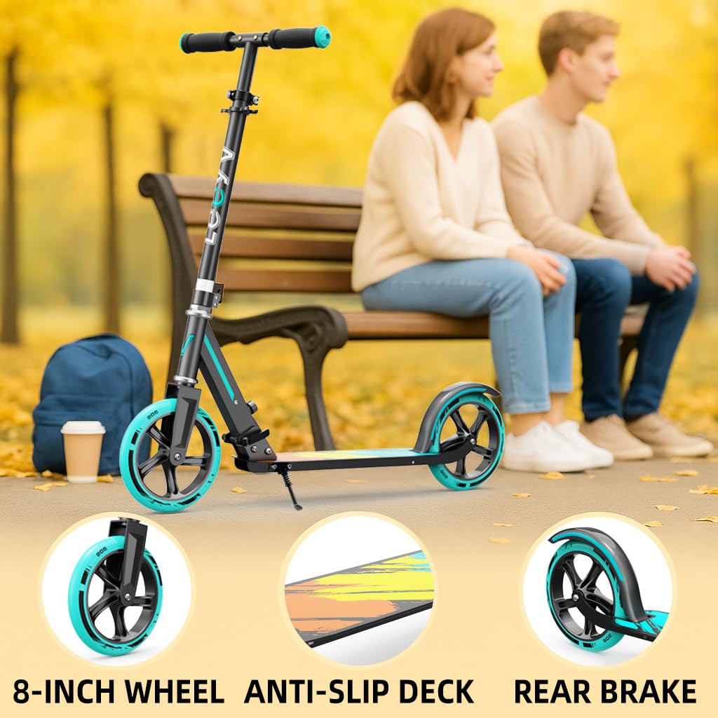 Scooter for Kids 6–12 & Adults, Max Load 240 LBS, Adjustable Height,Lightweight 2-Wheel, Foldable Kids Scooter with Big Wheels