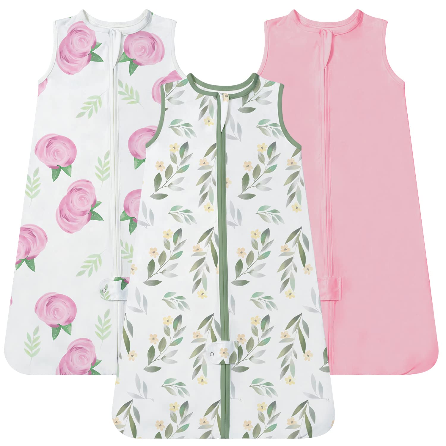 TotAha Baby Girl Sleep Sack 6-12 months 3 Pack, Buttery Soft Wearable Blanket Baby Sleeping Bag with 2-way Safe Zipper. 0.5 TOG