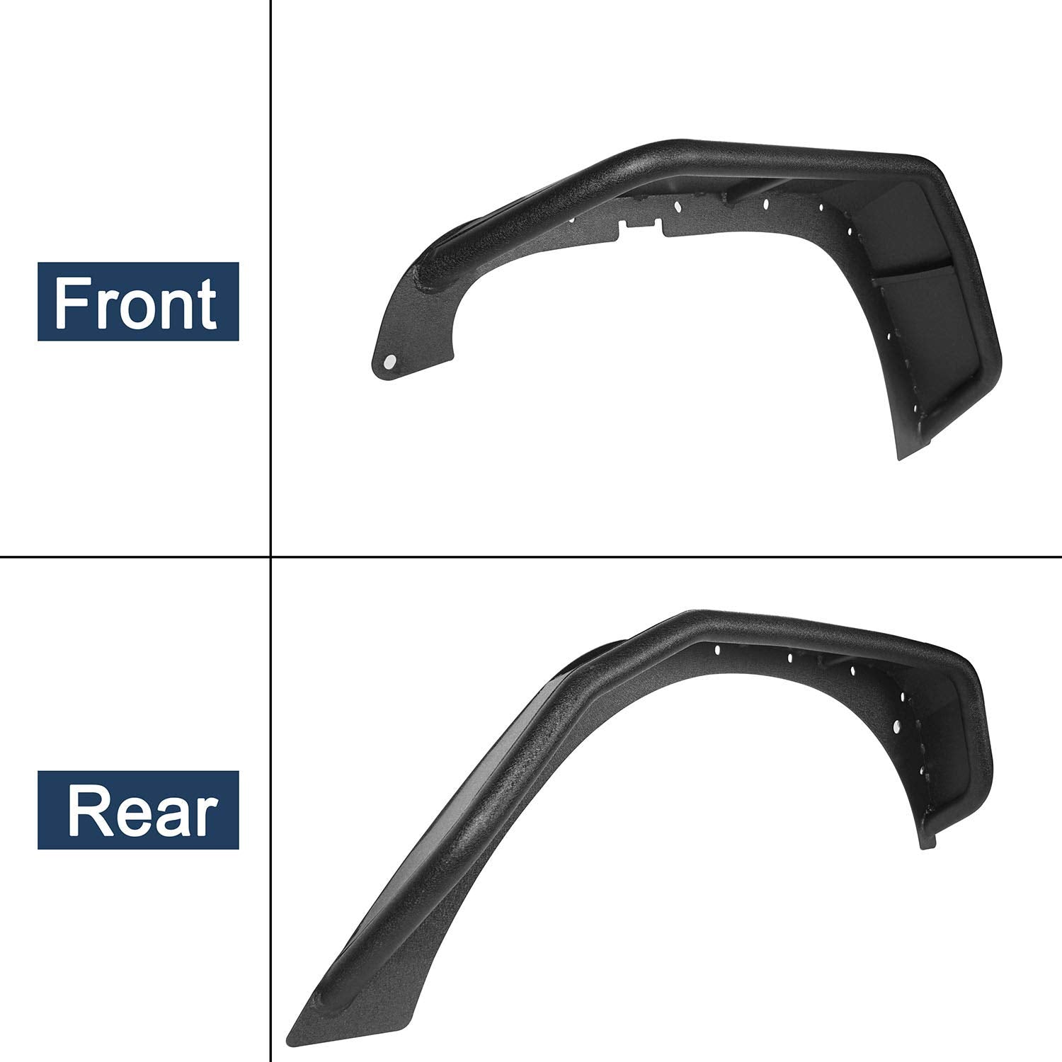 Hooke Road JK Tubular Tube Fender Flares Front & Rear Kit for 2007-2018 Jeep Wrangler JK 2/4 Doors Textured Black Solid Wheel Fenders
