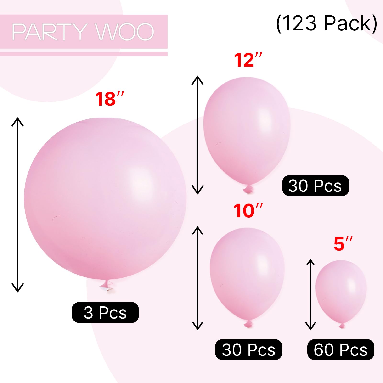 PartyWoo Light Pink Balloons 123 pcs Different Sizes of 18 12 10 5 Inch Pastel Baby Pale Pink Balloon Arch Kit Garland for Baby Shower Valentine's Day Princess Birthday Party Decorations Pink-Q05