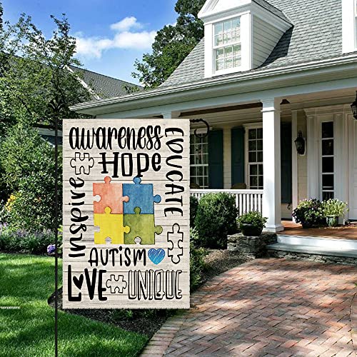 Hafhue Autism Awareness Puzzle Welcome Garden Flag Yard Indoor Outdoor Farmhouse Decorations, Hope Education I Love Autism Yard Flag, Inspirational Support Disability Equality Ally Yard Flag