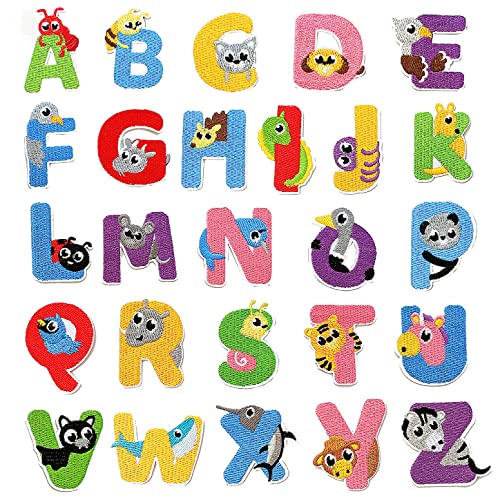 MISDONR Iron On Letter Patches, 2 Sets (52 Pieces) A-Z Cute Embroidery Alphabet Patches for Kids Clothing Backpacks