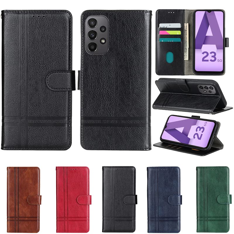 Mavis's Diary Compatible with Samsung Galaxy A23 5G Case Wallet for Men Women, Luxury PU Leather Folio Cover Shockproof Bumper Magnetic Flip Folding Book Case with Card Holder Kickstand (Black)