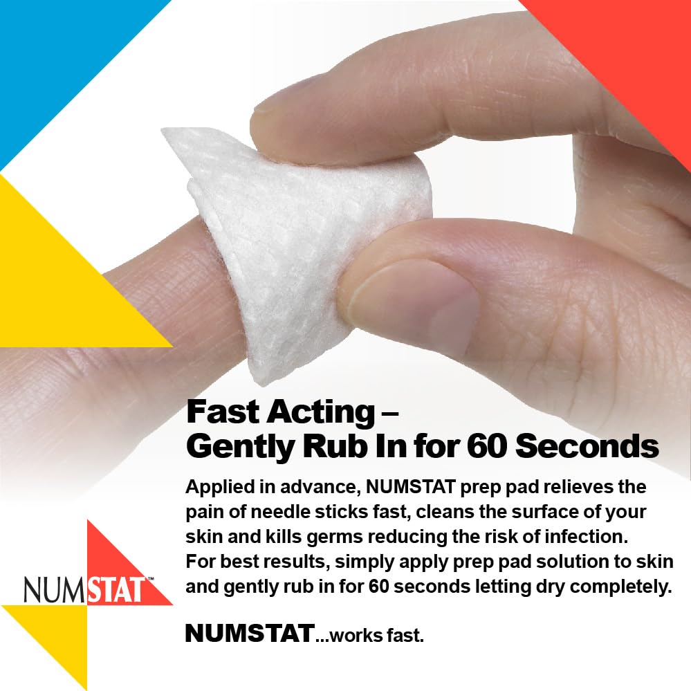 NUMSTAT Antiseptic Numbing Wipes for Needle Pain Relief, 2-In-1 Formula with Benzocaine, Isopropyl Alcohol and Menthol - 30 Prep Pads