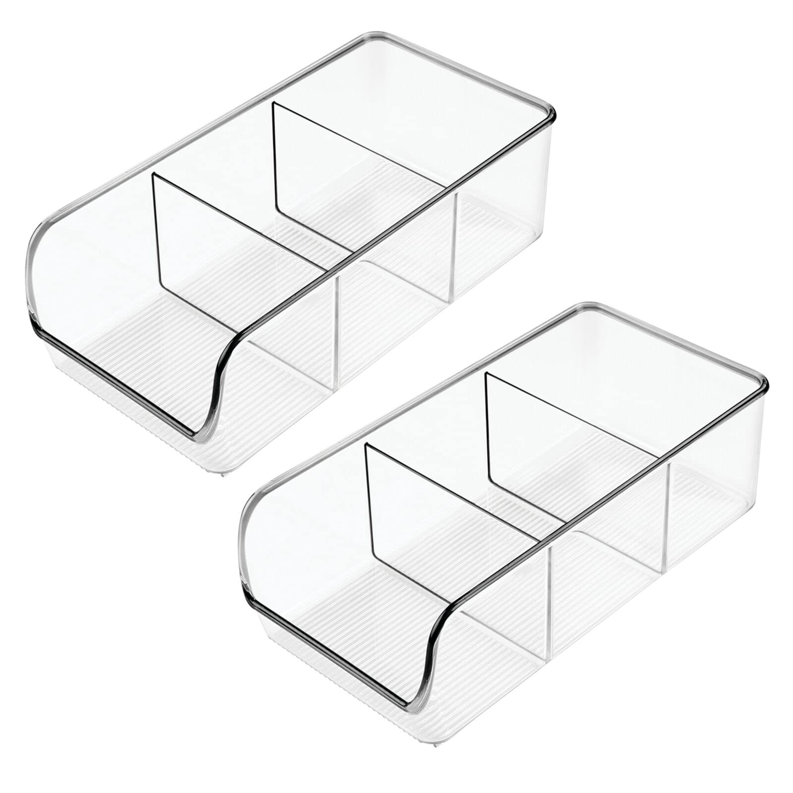 mDesign Plastic Food Storage Bin Organizer with 3 Compartments for Kitchen Cabinet, Pantry, Shelf, Drawer, Fridge, Freezer Organization - Holds Snack Bars - Ligne Collection - 2 Pack - Clear