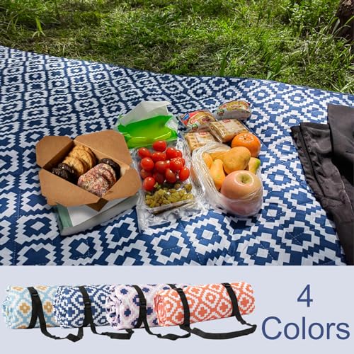 NKTDWO Waterproof Picnic Beach Blanket, 60’’x80’’ Sandproof Outdoor mat with Adjustable Strap, Durable 4 Layers Park Blanket for Picnic Travel Camping Hiking Outdoor Concert (Sky Blue)