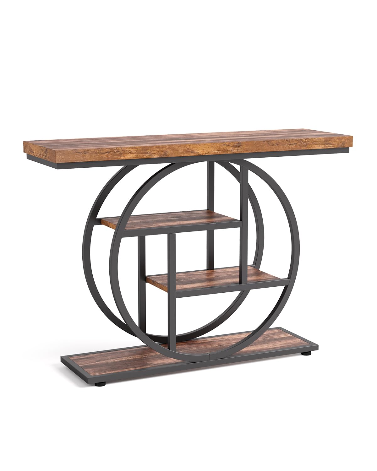 LITTLE TREE Console Table, 4-Tier Entryway Table, 41.3-Inch Industrial Sofa Table for Living Room, Foyer Hallway Table for Entrance, Rustic Brown and Black