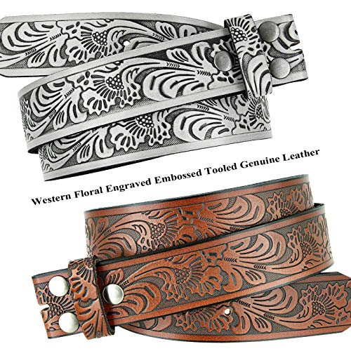 B6670-N Vintage Butterfly Embossed Genuine Leather Full Grain Casual Belt Strap 1-1/2"(38mm) Wide (Brown, 32)