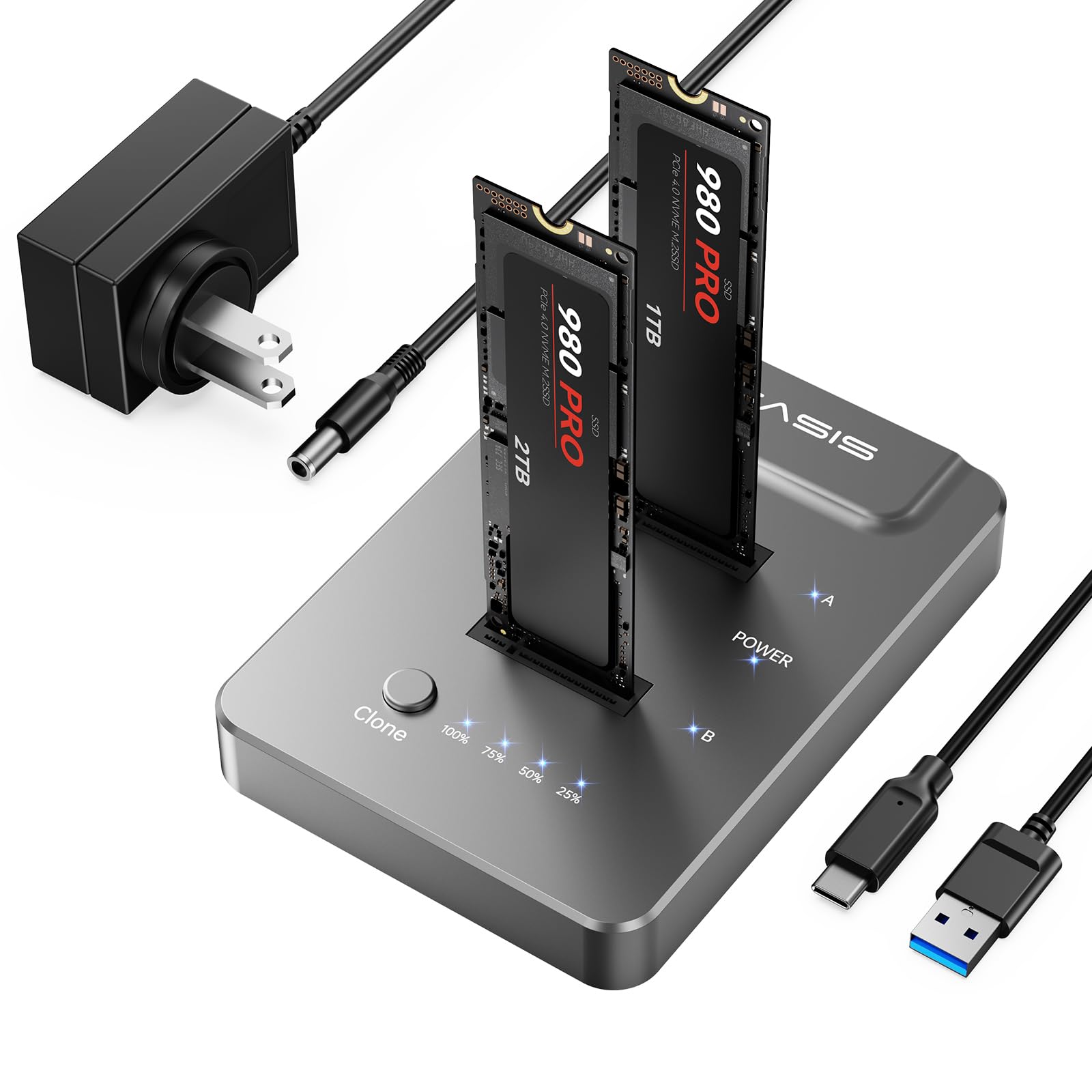 ACASIS NVMe M.2 Duplicator Dual-Bay Offline Clone USB C to NVME Docking Station for M2 SSD M Key Hard Drives Enclosure (M03) (M03)
