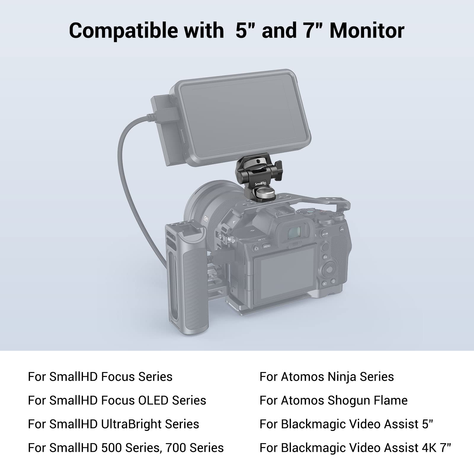 SmallRig Adjustable Camera Monitor Mount for ARRI-Style (Upgrade), 360° Swivel and 180° Tilt Monitor Holder Anti-Twist Support 5” and 7” Field Monitor