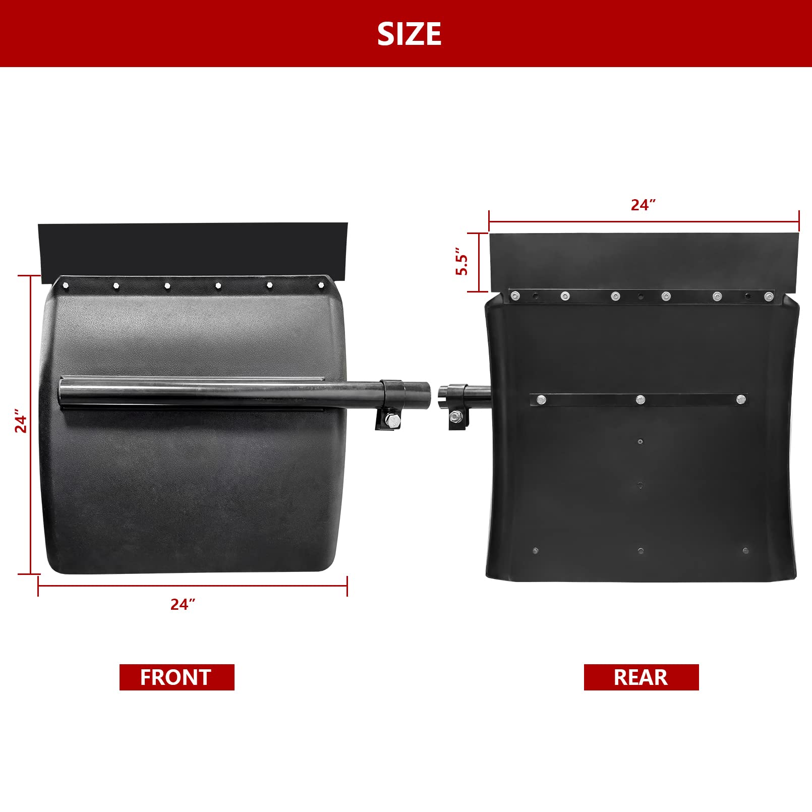 Grandroad Auto Poly Quarter Fenders for Semi Truck, 24" x 24" Black Plastic Quarter Fenders Set with Tube Bracket and Mounting Hardware, Fit for Freightliner, Kenworth, Volvo, Peterbilt,etc. 1 Pair
