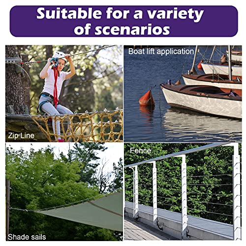 hannger 5/16 Stainless Steel Cable 25ft, 7x19 Strand Wire Rope Cable, 9000 lbs Break Strength, Steel Cables with Loops, Wire Rope Clamps, Thimble for Boat Lifts, Zip line, Deck Railing