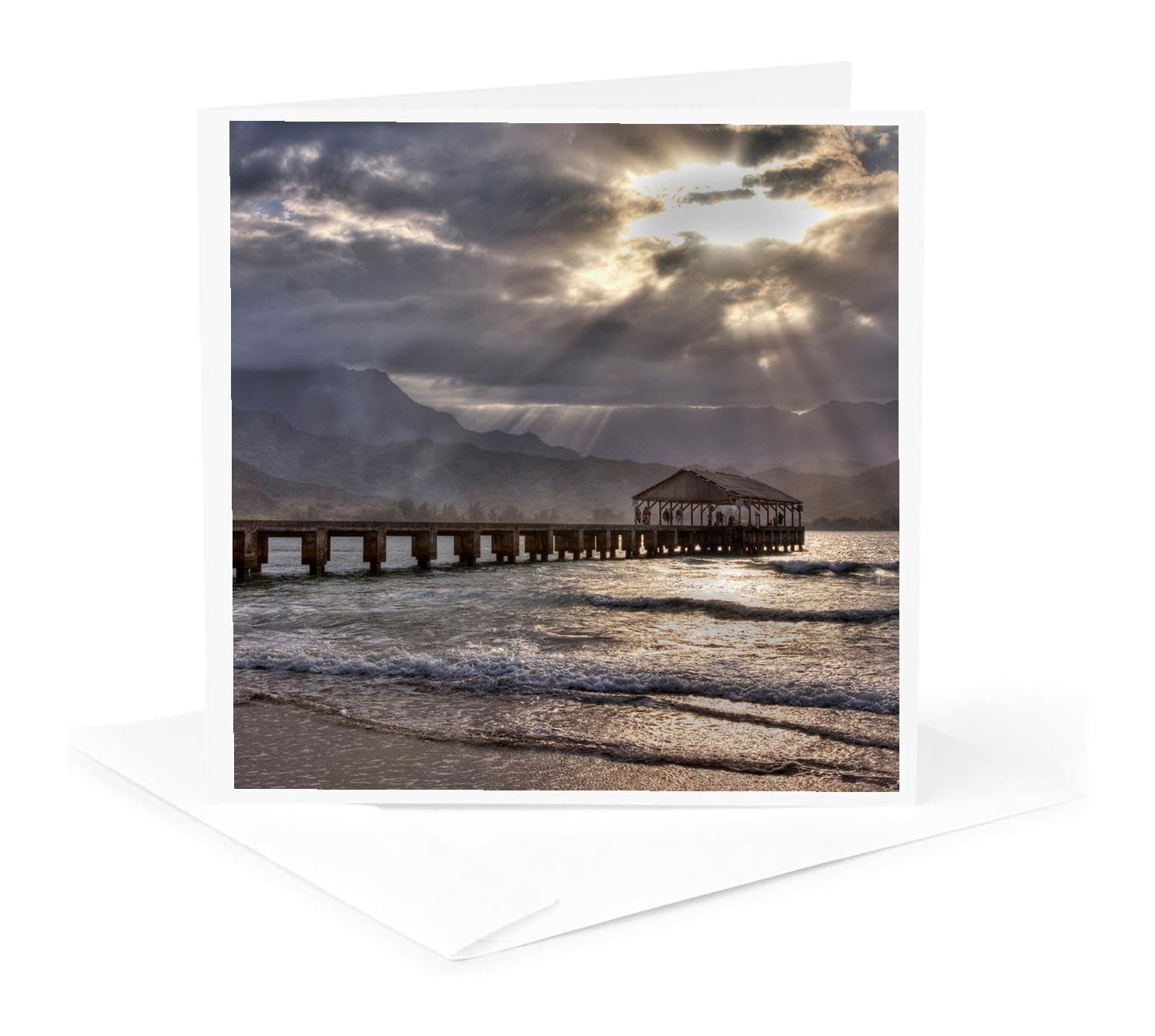 3dRose Greeting Card - Hawaii, Kauai, Hanalei, Hanalei Pier at Sunset - Kauai