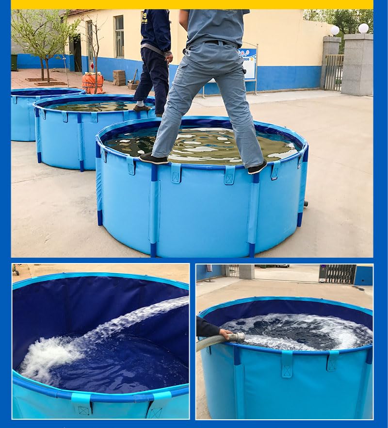 WANLIAN Pool Above Ground Canvas Fish Pond Circular Thickening Pool Belt frame Large Collapsible Outdoors Tarpaulin for koi pond Culture Agricultural Irrigation Water StorageTank4.9ftx3ft/1700L(1.5*1)