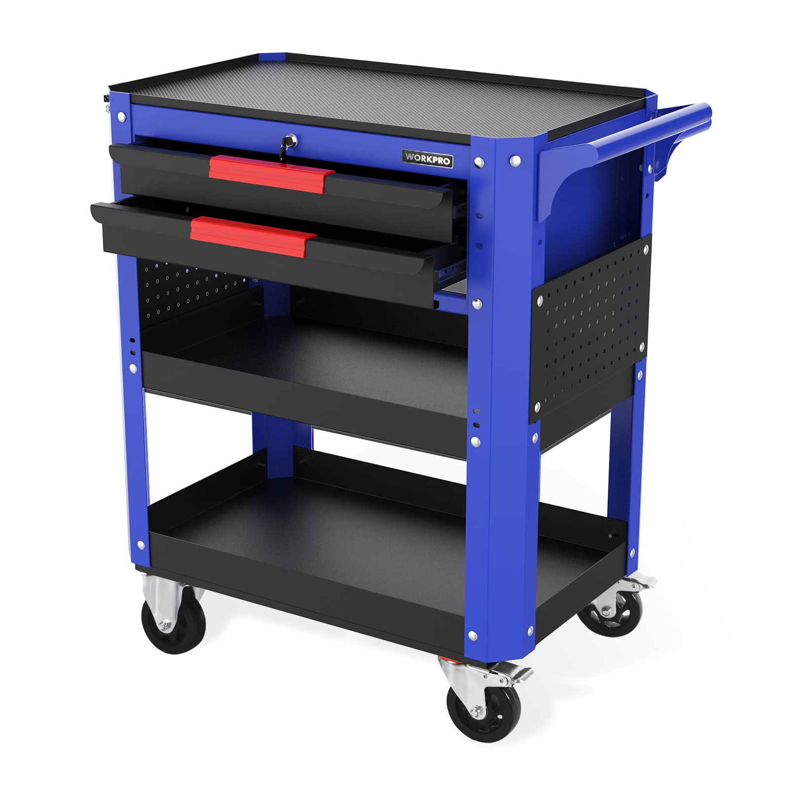 WORKPRO 28” Rolling Tool Cart, Premium 2-Drawer Utility Cart, Heavy Duty Industrial Storage Organizer Mechanic Service Cart with Wheels and Locking System, 400 lbs Load