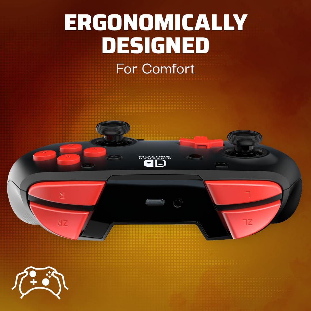 PDP REMATCH Enhanced Wireless Nintendo Switch Pro Controller, Rechargeable 40 hour battery power, Dual Programmable Gaming Buttons, 30-foot Connection, Licensed by Nintendo: Black Fade (Red & Black)